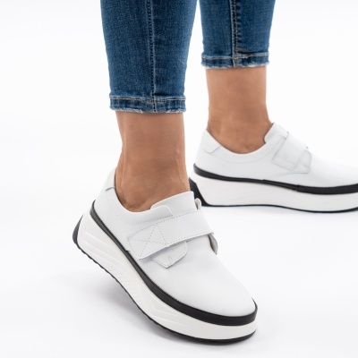Pantofi Casual Piele Naturala Albi T6086