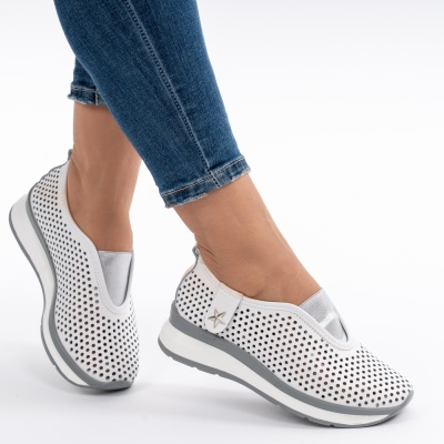 Pantofi Casual Piele Naturala Albi XH-2074