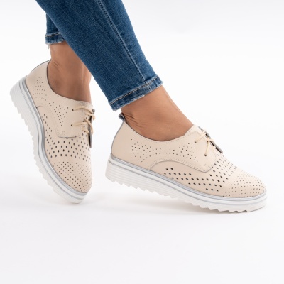 Pantofi Casual Piele Naturala Bej 1235