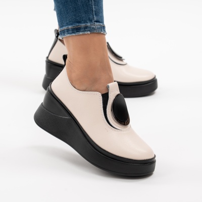 Pantofi Casual Piele Naturala Bej T6050