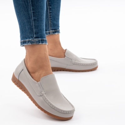 Pantofi Casual Piele Naturala Gri 1123