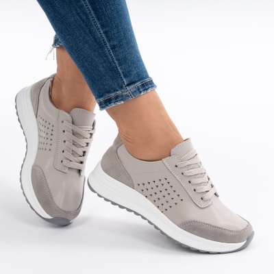 Pantofi Casual Piele Naturala Gri AN521