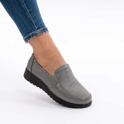 Pantofi Casual Piele Naturala Gri AN558