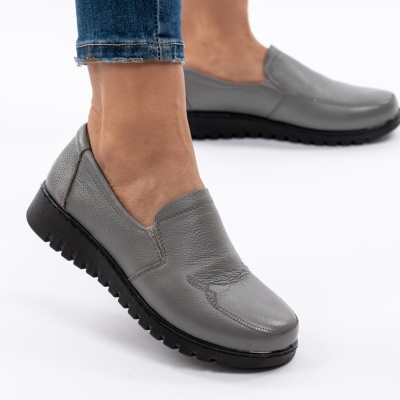 Pantofi Casual Piele Naturala Gri AN559