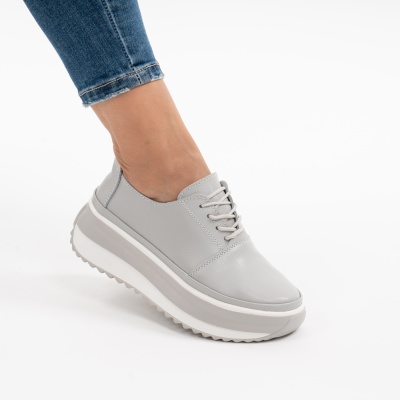 Pantofi Casual Piele Naturala Gri T6055