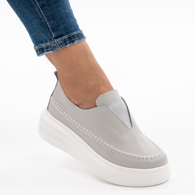 Pantofi Casual Piele Naturala Gri T6060