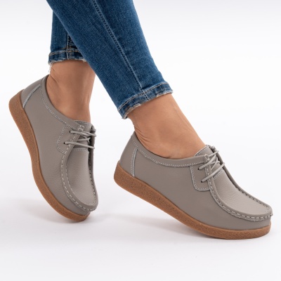 Pantofi Casual Piele Naturala Gri WK 212
