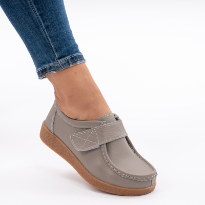 Pantofi Casual Piele Naturala Gri WK 213