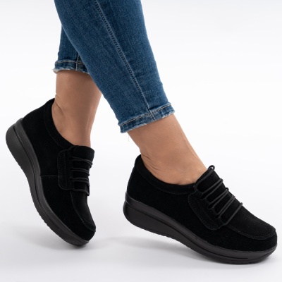 Pantofi Casual Piele Naturala Intoarsa Negri F002-10 