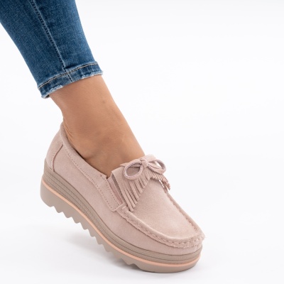 Pantofi Casual Piele Naturala Intoarsa Roz 2017