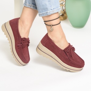 Pantofi Casual Piele Naturala Intoarsa Visiniu 2017