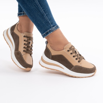 Pantofi Casual Piele Naturala Kahki A568