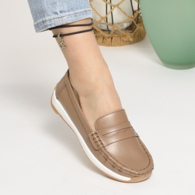 Pantofi Casual Piele Naturala Khaki 216-013