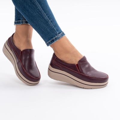 Pantofi Casual Piele Naturala Visiniu 1152