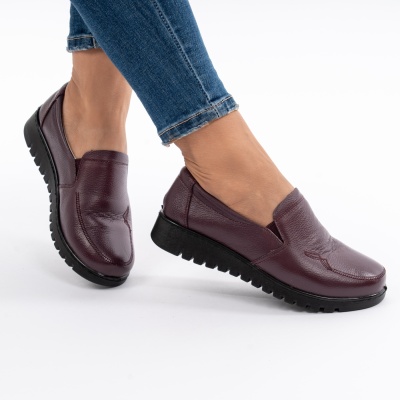 Pantofi Casual Piele Naturala Visiniu AN559