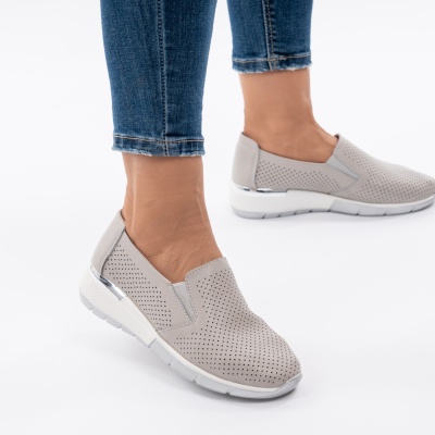 Pantofi Dama Piele Naturala Gri 6212