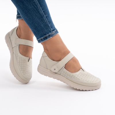 Pantofi Din Piele Naturala Bej 1260-9