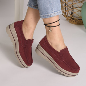 Pantofi New Talpa Ortopedica Piele Naturala Intoarsa Visiniu 3088