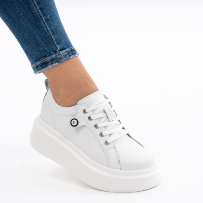 Pantofi Piele Naturala Alb 881