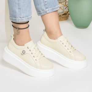 Pantofi Piele Naturala Bej 881