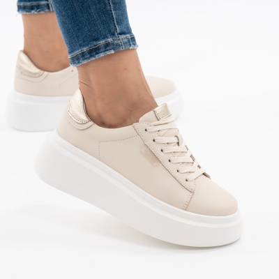 Pantofi Piele Naturala Bej F002-389