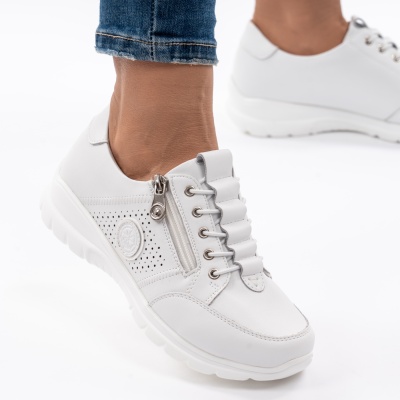 Pantofi Piele Naturala Talpa Comoda Alb QL1068