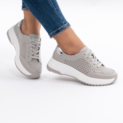 Pantofi Piele Naturala Talpa Comoda Gri T2820