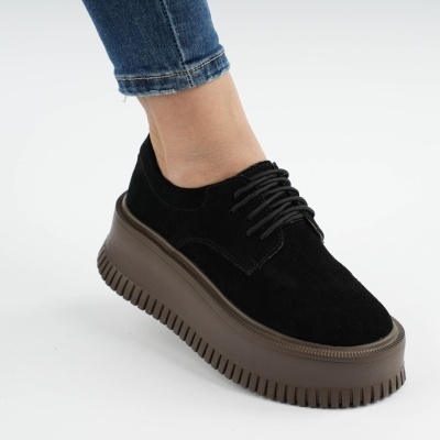 Pantofi Piele Naturala Talpa Comoda Negri AN29