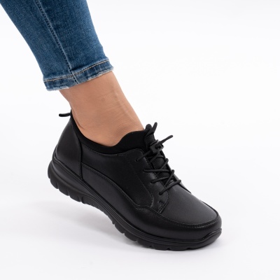 Pantofi Piele Naturala Talpa Comoda Negri QL1069