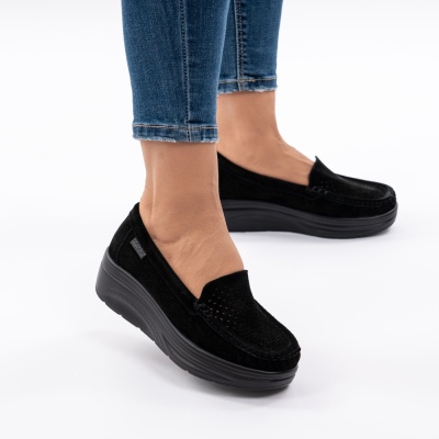 Pantofi Piele Naturala Talpa Comoda Negri Suede G10-A17
