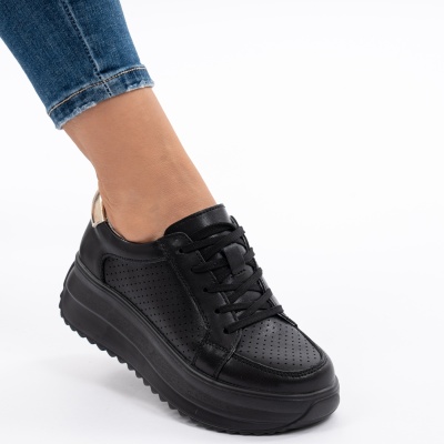 Pantofi Piele Naturala Talpa Comoda Negri T-2008