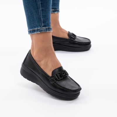 Pantofi Piele Naturala Talpa Comoda Negru AN2208