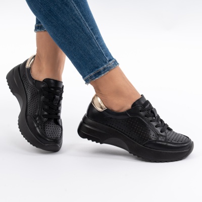 Pantofi Piele Naturala Talpa Comoda Negru T2820