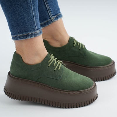 Pantofi Piele Naturala Talpa Comoda Verde AN29