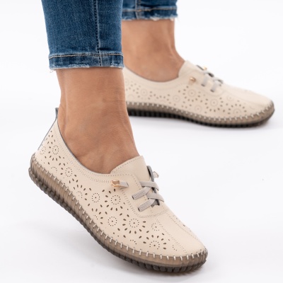 Pantofi Piele Naturala Talpa Flexibila AN222 Bej