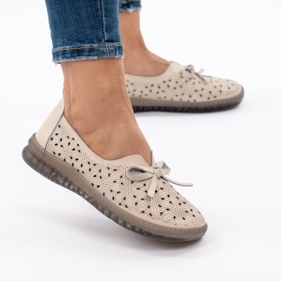 Pantofi Piele Naturala Talpa Flexibila AN666 Bej