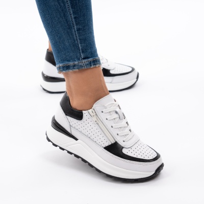 Pantofi Sport Piele Naturala Alb&Negru H18