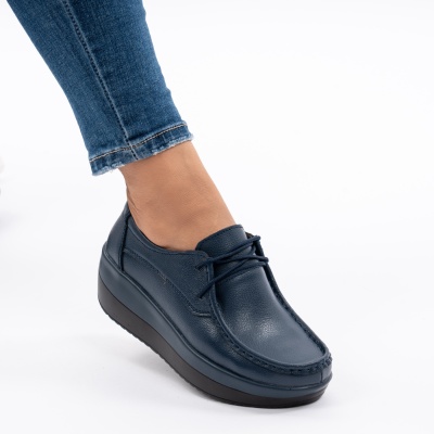 Pantofi Talpa Ortopedica Piele Naturala Albastri 1136