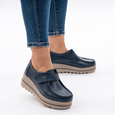 Pantofi Talpa Ortopedica Piele Naturala Albastru 1-1150 