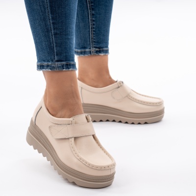 Pantofi Talpa Ortopedica Piele Naturala Bej  1-1150