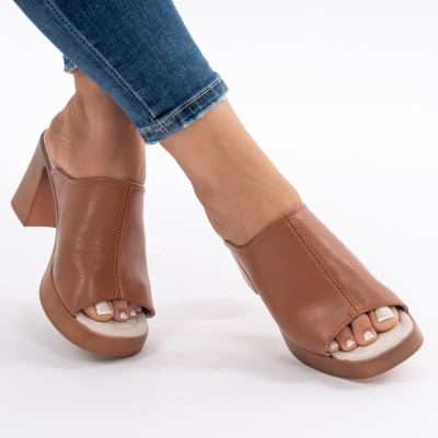 Pantofi Tip Papuci Piele Naturala Talpa Comoda AN2610-1 Camel