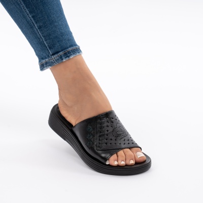 Pantofi Tip Papuci Piele Naturala Talpa Comoda AN510-8 Negru