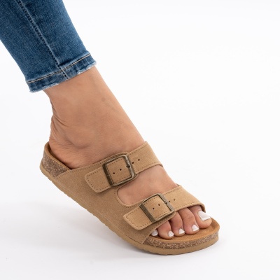 Pantofi Tip Papuci Piele Naturala Talpa Comoda KRS-02 Bej