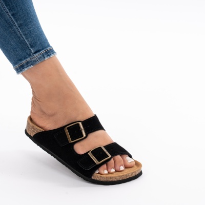 Pantofi Tip Papuci Piele Naturala Talpa Comoda KRS-02 Negru