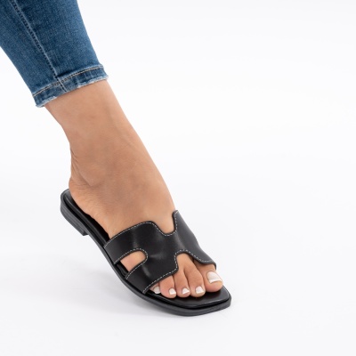 Pantofi Tip Papuci Piele Naturala Talpa Comoda KRS-04 Negru