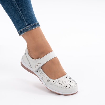 Pantofi Tip Sandale Piele Naturala Cu Bareta Alb F20-006