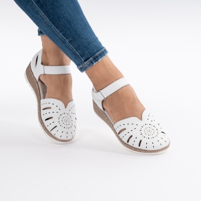 Pantofi Tip Sandale Piele Naturala Talpa Comoda 8131-3 Alb