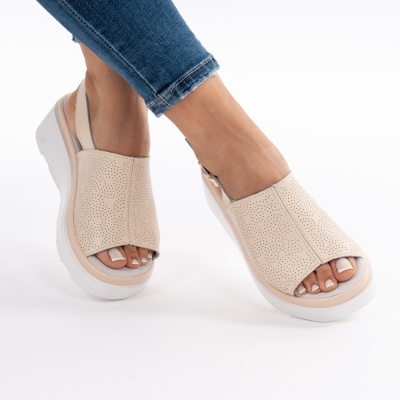 Pantofi Tip Sandale Piele Naturala Talpa Comoda AN111 Bej