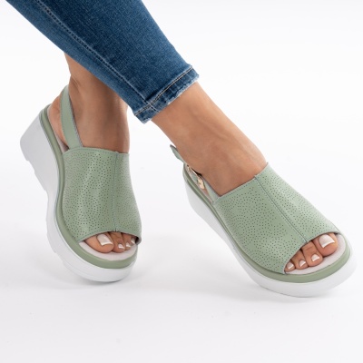 Pantofi Tip Sandale Piele Naturala Talpa Comoda AN111 Verde