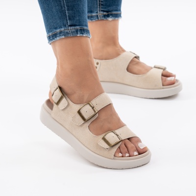 Pantofi Tip Sandale Piele Naturala Talpa Comoda F002-547 Bej